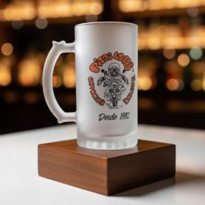 Jarra cristal 500 ml grabada en sublimaci&oacute;n, para Pitos Locos en Bellavista Sevilla.