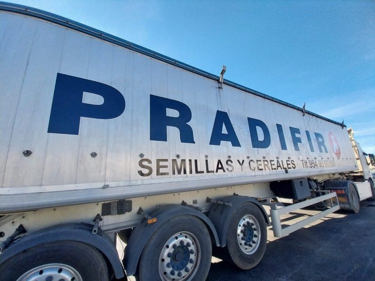 Rotulaci&oacute;n de cami&oacute;n en vinilo de corte para Pradifir, en Dos Hermanas Sevilla.