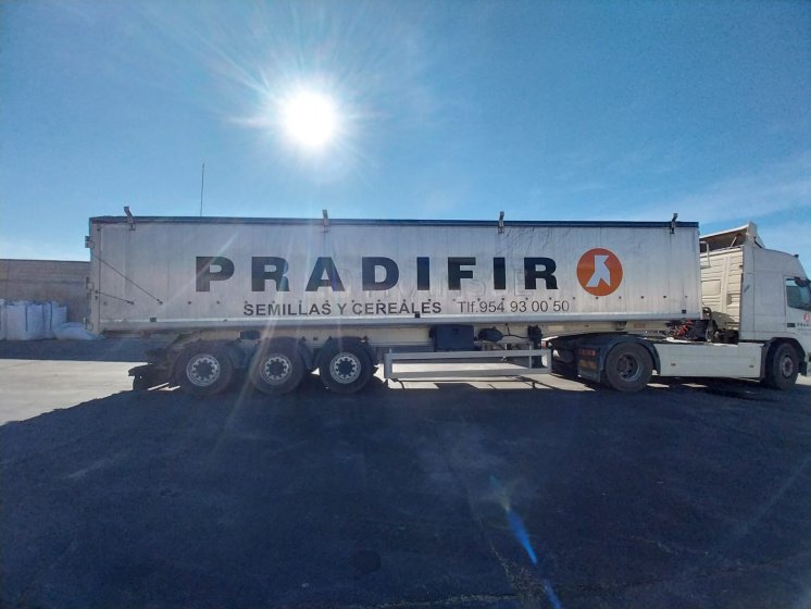 Rotulaci&oacute;n de cami&oacute;n en vinilo de corte para Pradifir, en Dos Hermanas Sevilla.