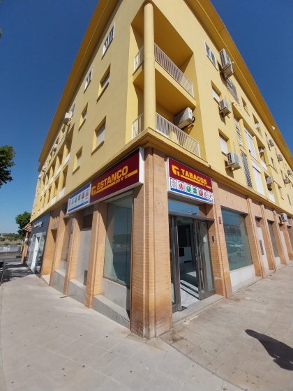 Rótulo caja luminosa con frontal de metacrilato y rotulado con vinilos traslúcidos. Estanco y Loterías del Estado en Dos Hermanas Sevilla.