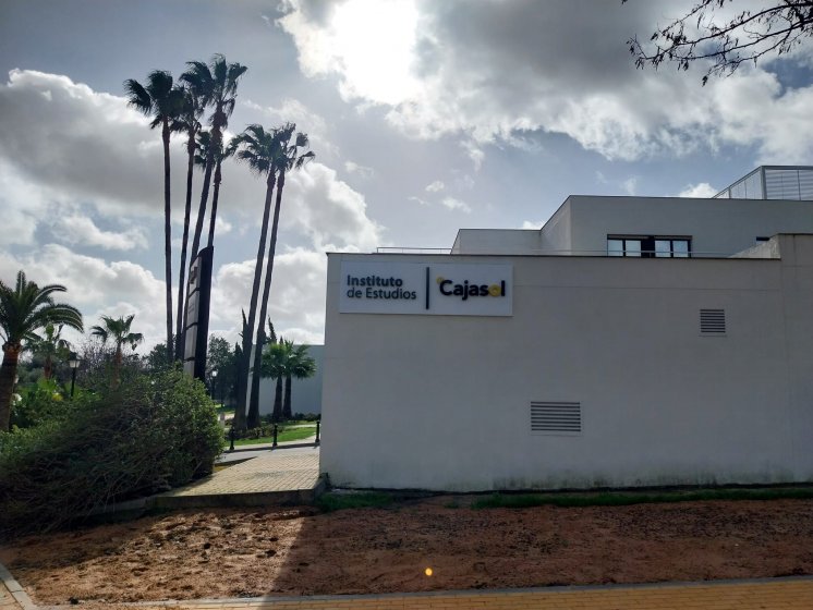 R&oacute;tulos en letras corp&oacute;reas iluminadas con led, Instituto Cajasol. Trabajo para el Grupo Recio en Sevilla.