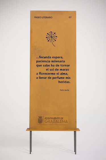 Tótem o Monolito calado sobre acero cortén, para el Ayuntamiento de Grazalema en Cádiz.