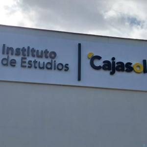 R&oacute;tulos en letras corp&oacute;reas iluminadas con led, Instituto Cajasol. Trabajo para el Grupo Recio en Sevilla.