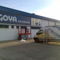 Rotulación de frente de chapa. Fábrica de aceites Goya, Ctra Sevilla Málaga