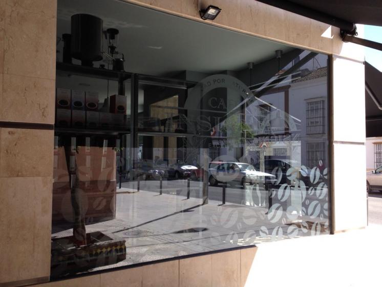 Café insignia - Café AB, Utrera Sevilla. Rotulación de vinilos al ácido