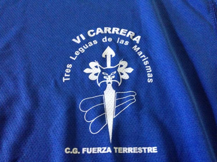 Camiseta serigrafiada. VI Carrera. Las Tres Leguas de las Marismas. C.G. de la Fuerza Terrestre Futer  Sevilla