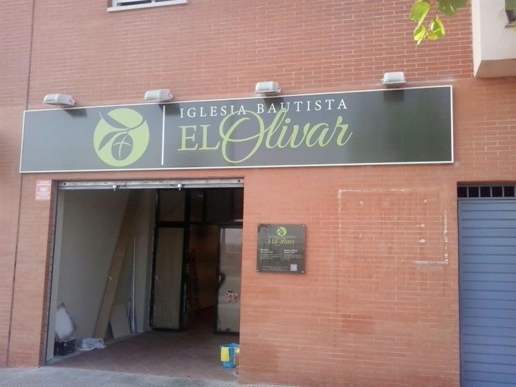 Rótulo Cartel chapa rotulada. Iglesia Bautista La Oliva, Dos Hermanas Sevilla