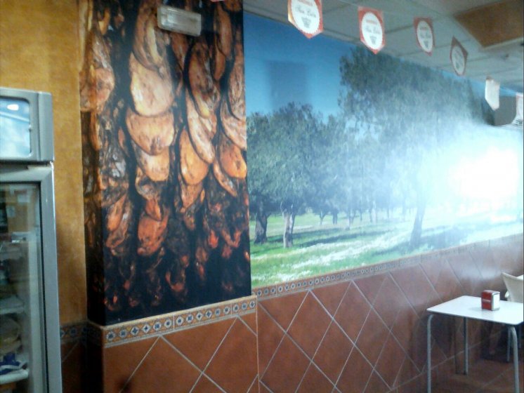 Foto mural en vinilo especial de pared. Cafetería y cervecería Hispania, Alcalá de Guadaira Sevilla.