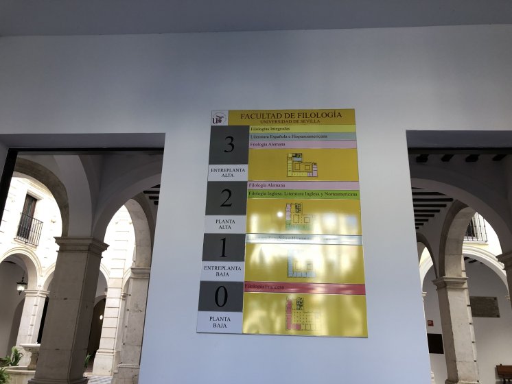 Rótulo Cartel de señalización de la Universidad de Sevilla.