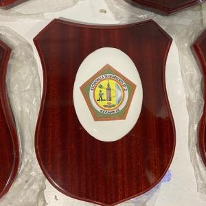 Trofeo Metopa de madera con gráfica en cerámica. Ejército del Aire Sevilla.