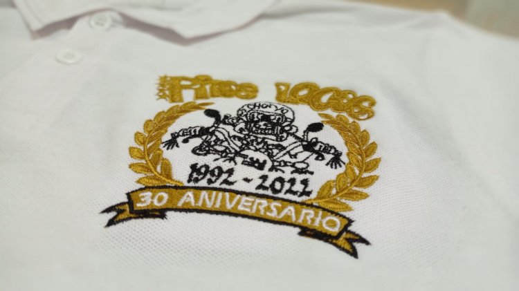 Bordado oro sobre Polo, para el 30 Aniversario del Motoclub Pitos Locos de Sevilla.