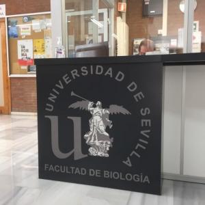 Rótulo cartel para personalizar el mostrador de la Facultad de Biología de Sevilla.