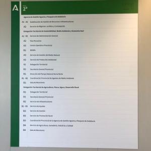 Fabricación y colocación de 18 Directorios homologados para la Consejería de gestión Agraria y Pesquera de Junta de Andalucía en Sevilla. 